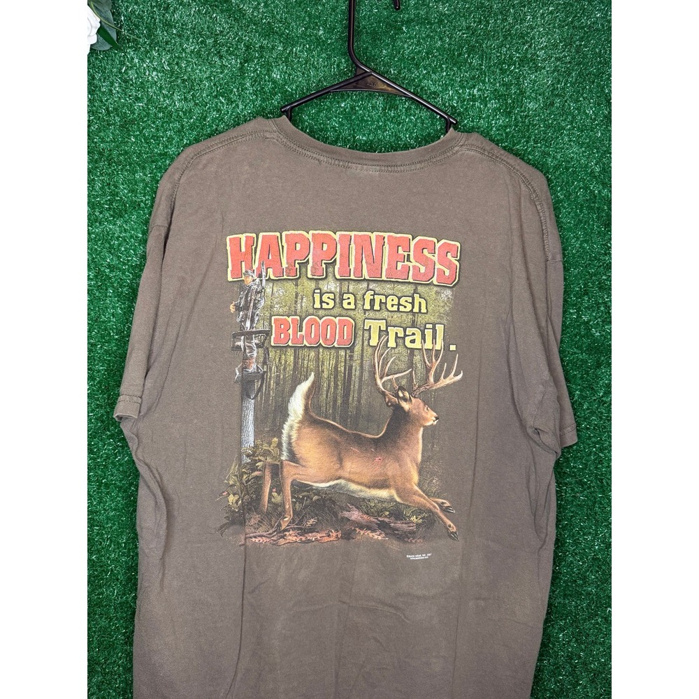 Vintage 2001 Buck Wear Deer Hunting Graphic T-Shirt XL Brown Y2K
